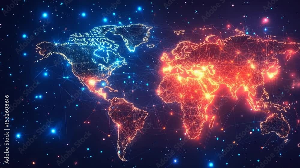 Poster global network connection with glowing lines and dots: futuristic technology concept