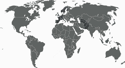 World map gray scale political borders countries