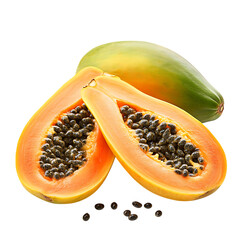 Two halves of a ripe papaya isolated on transparent background