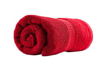 Rolled red bath towel isolated on transparent background
