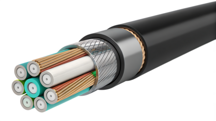  fiber optic cable cross section isolated on white background PNG. AI GENERATED