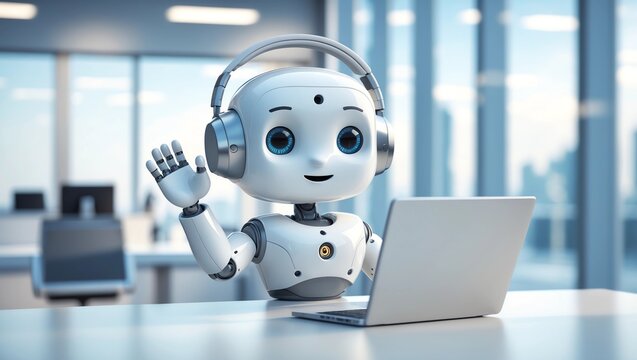 cute artificial intelligence robot with notebook 