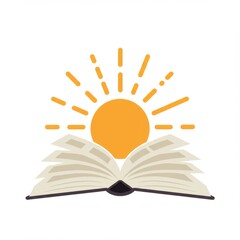 Open Book with Rising Sun Illustration