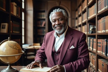 Gentle Senior African American Man in a Corporate Rare Book Library