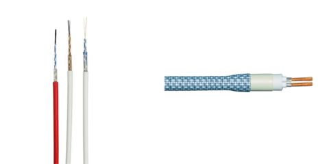 Electricity cable telephone wire and fiber optic internet wire with clear insulation on a transparent background isolated for technical use and design applications