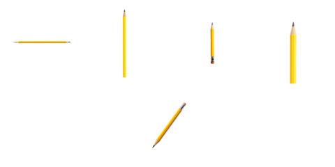 Isolated Yellow Pencils in Various Positions on Transparent Background with No Shadows or Distractions to Highlight Design and Color Features