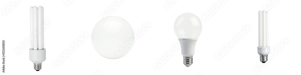 Poster compact fluorescent light bulbs in various shapes including spiral, globe, and standard with white c