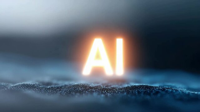 AI logo in the center with a futuristic blockchain network background, integration of AI and crypto. futuristic transaction system. artificial intelligence.