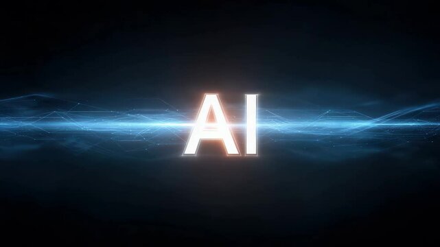 AI logo in the center with a futuristic blockchain network background, integration of AI and crypto. futuristic transaction system. artificial intelligence.