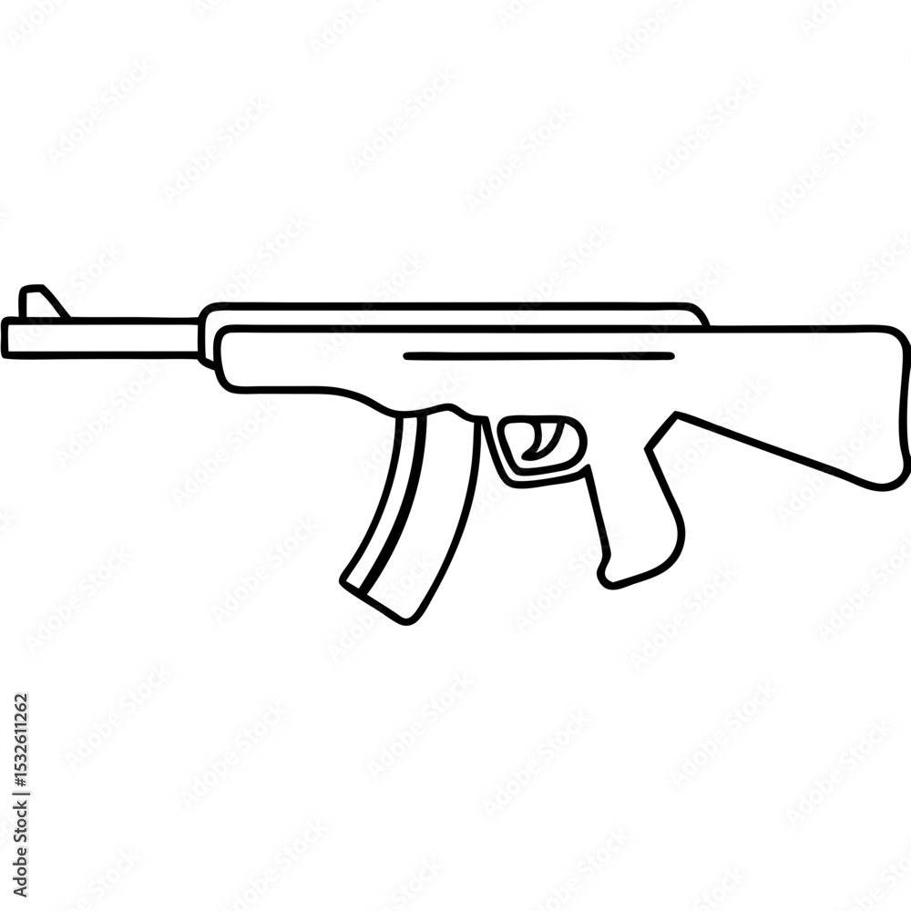 Poster minimalist submachine gun icon. simple firearm line art illustration. submachine gun graphic for mil