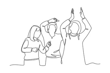 Simple continuous line draw of social activities of joint exercise. Social activities minimalist concept. Simple line. Social care.