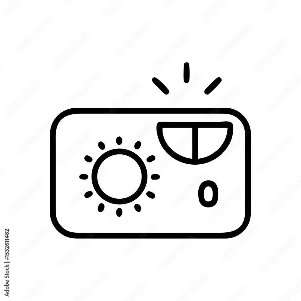 Poster smart thermostat icon digital interface. modern thermostat control panel with sun and temperature di