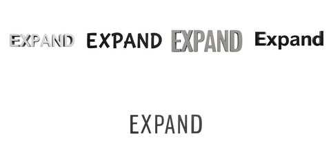 Obraz premium Text design featuring the word Expand in various fonts and styles on a transparent background emphasizing typographical diversity and visual impact