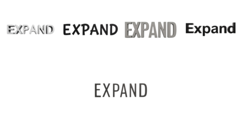 Text design featuring the word Expand in various fonts and styles on a transparent background emphasizing typographical diversity and visual impact