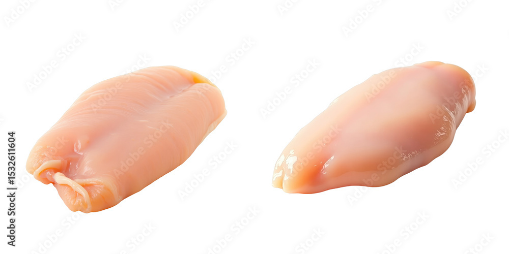 Poster raw chicken fillets isolated on transparent background displaying two pieces with smooth texture hig