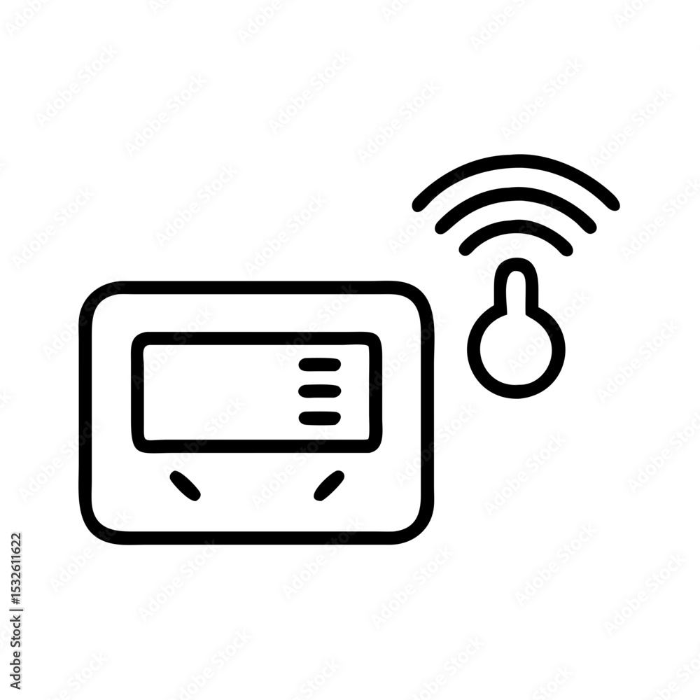 Poster smart home thermostat digital display with wireless sensor. modern thermostat control panel provides