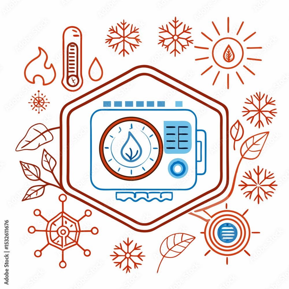Poster smart thermostat control panel digital display. home climate control system with temperature regulat