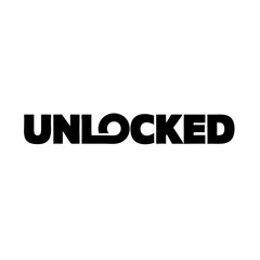 Unlocked wordmark design. Modern typography graphic with bold uppercase letters. Concept unlocked for branding, logo design, and marketing materials.