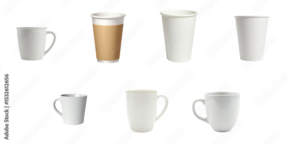 Aufkleber variety of coffee and tea cups in different sizes and designs arranged isolated on a transparent bac