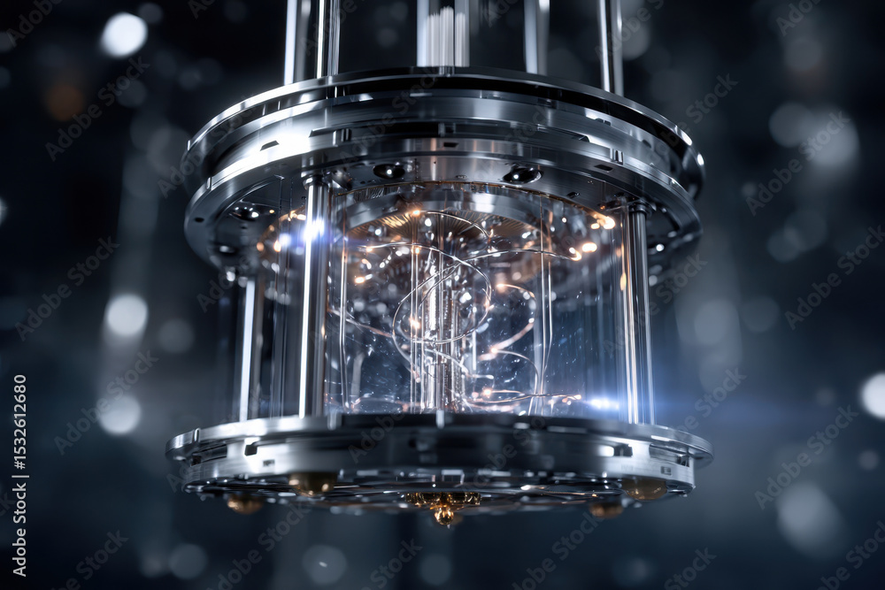 Poster advanced quantum computing apparatus showcases intricate design and cutting-edge technology