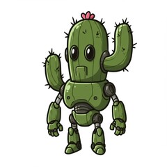 Cute Green Pixel Art Robot Cactus
