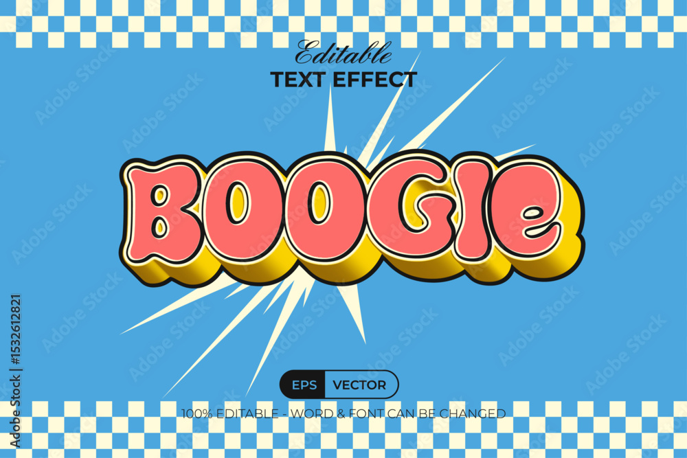 Poster boogie text effect 3d retro style. editable text effect.