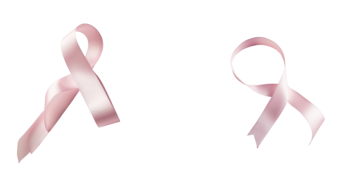 Two pink ribbons displayed separately on a transparent background featuring a smooth texture with one ribbon having a twist and the other presented in a flat orientation.