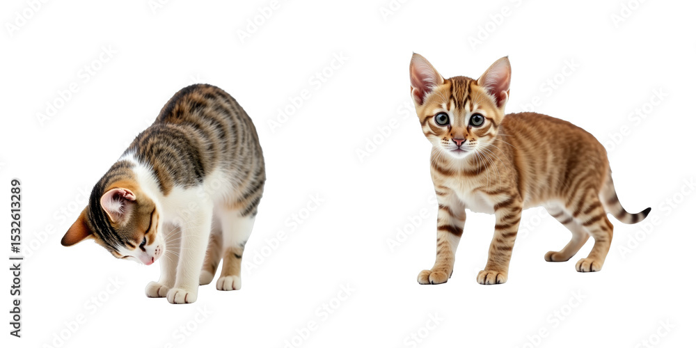 Aufkleber two adorable kittens on a transparent background. one tabby kitten bowing down in a downward dog pos
