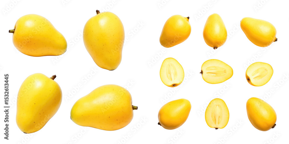Aufkleber mangos displayed from multiple angles and perspectives on a transparent background emphasizing their