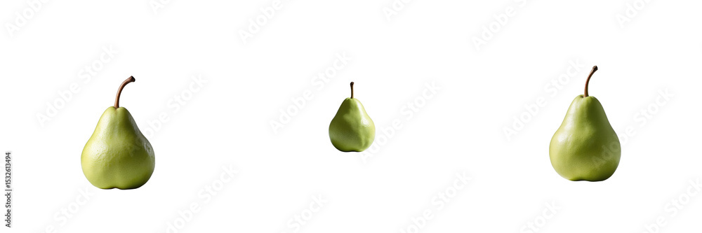 Aufkleber three green pears arranged at varying distances against a solid transparent background, isolated and