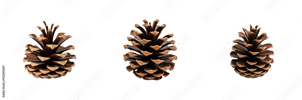 Poster three-dimensional view of a single pine cone with detailed textured scales isolated on a transparent