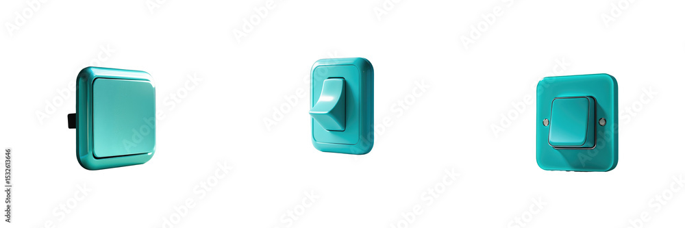 Poster teal electrical light switches in three different styles isolated on a transparent background showca
