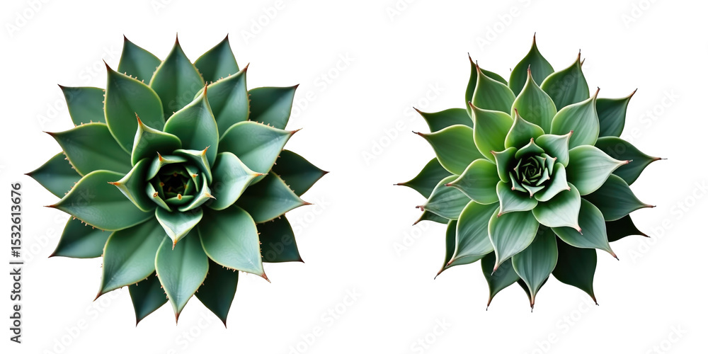 Poster two agave plants viewed from above on a transparent background showcasing distinct shapes and leaf a