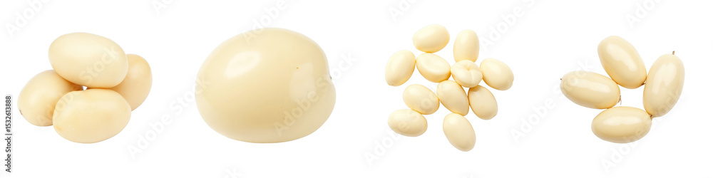Poster various types of white kidney beans arranged in different clusters and shapes, isolated on a transpa