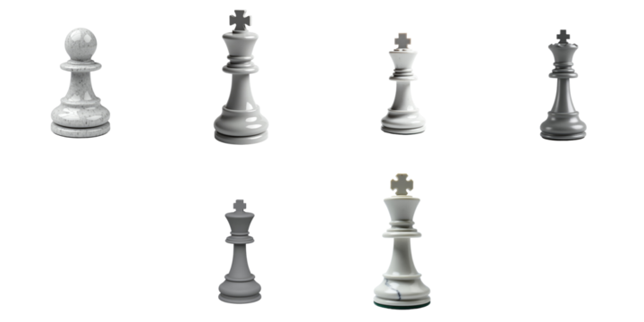 Grey Marble Chess Pieces Set Including Pawn Bishop Rook Queen and King Isolated on transparent Background Symbolizing Strategy Leadership and Competition