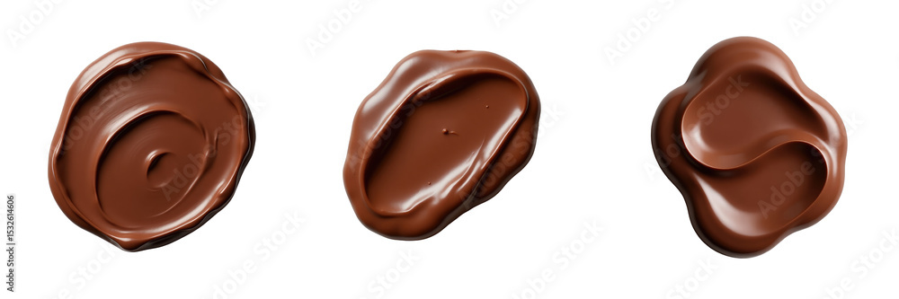 Poster isolated smear of chocolate paste in various shapes on a transparent background showing rich texture