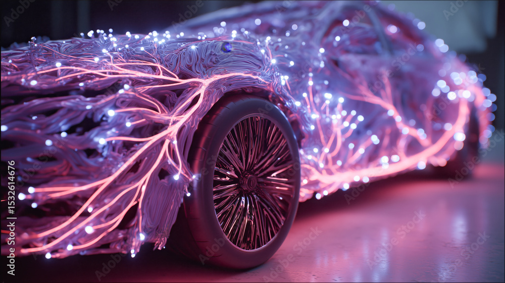 Fototapete A bioengineered vehicle features intricate designs mimicking biotissue, complete with glowing elements. This technology redefines vehicle movement and aesthetics in a futuristic context.