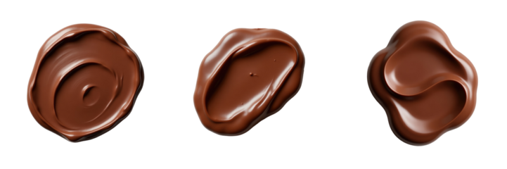 Isolated smear of chocolate paste in various shapes on a transparent background showing rich texture and glossy finish ideal for food and dessert visuals