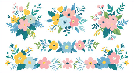 Floral Vector Set Pastel Colors Springtime Flower Elements Collection