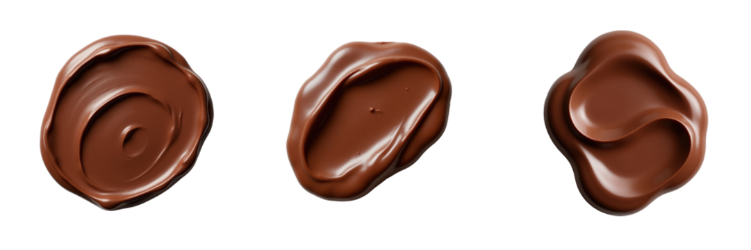 Isolated smear of chocolate paste in various shapes on a transparent background showing rich texture and glossy finish ideal for food and dessert visuals