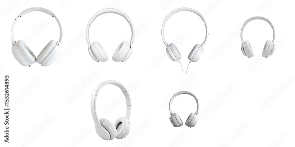 Aufkleber various white headphones isolated on transparent background displaying multiple styles and designs i