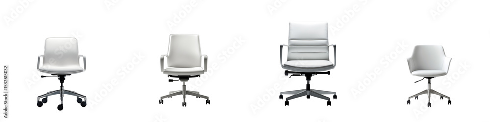 Poster collection of modern office chairs in various styles and designs displayed on a solid transparent ba