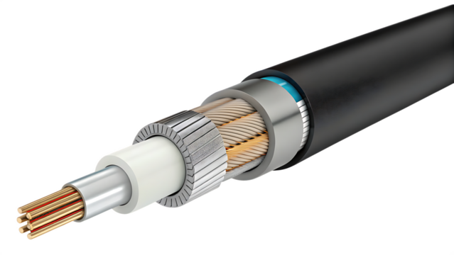  fiber optic cable cross section isolated on white background PNG. AI GENERATED