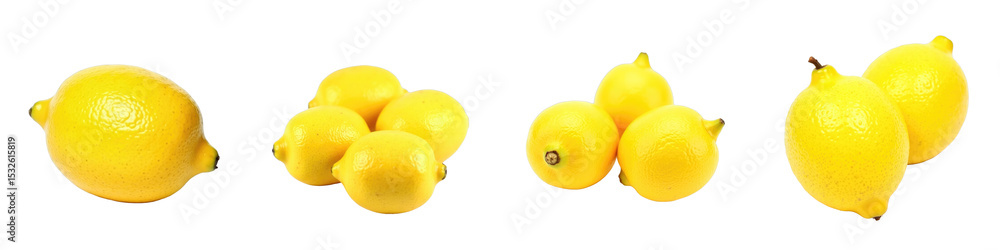 Aufkleber fresh ripe lemons displayed in various arrangements isolated on a transparent background highlightin