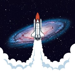 Obraz premium Pixel Art Rocket Launching Through a Galaxy