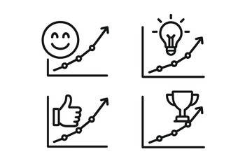 Fototapeta premium Business growth icons: smiley, lightbulb, thumbs up, trophy on graph