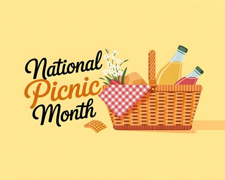 A charming image of a wicker picnic basket overflowing with fruits, sandwiches, and a cheerful picnic blanket on a grassy field.