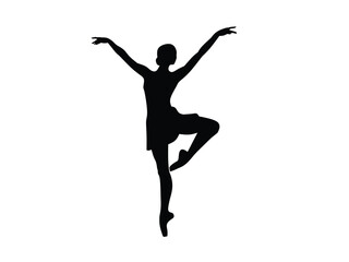 Silhouette ballerina dance isolated with white background 