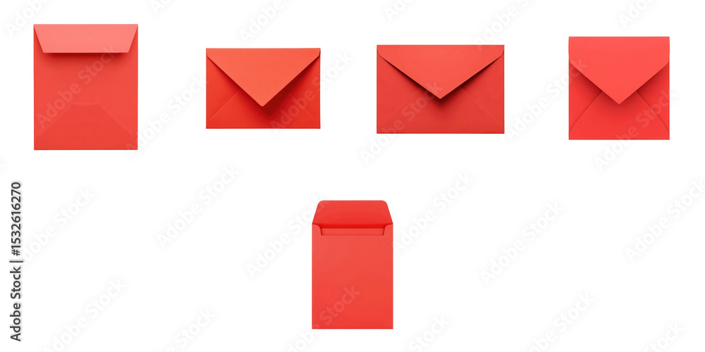 Poster red paper envelope mockup set featuring multiple styles and perspectives isolated on a transparent b