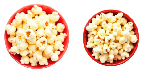 popcorn kernels in two red bowls viewed from above with a transparent background ideal for culinary and snack related themes